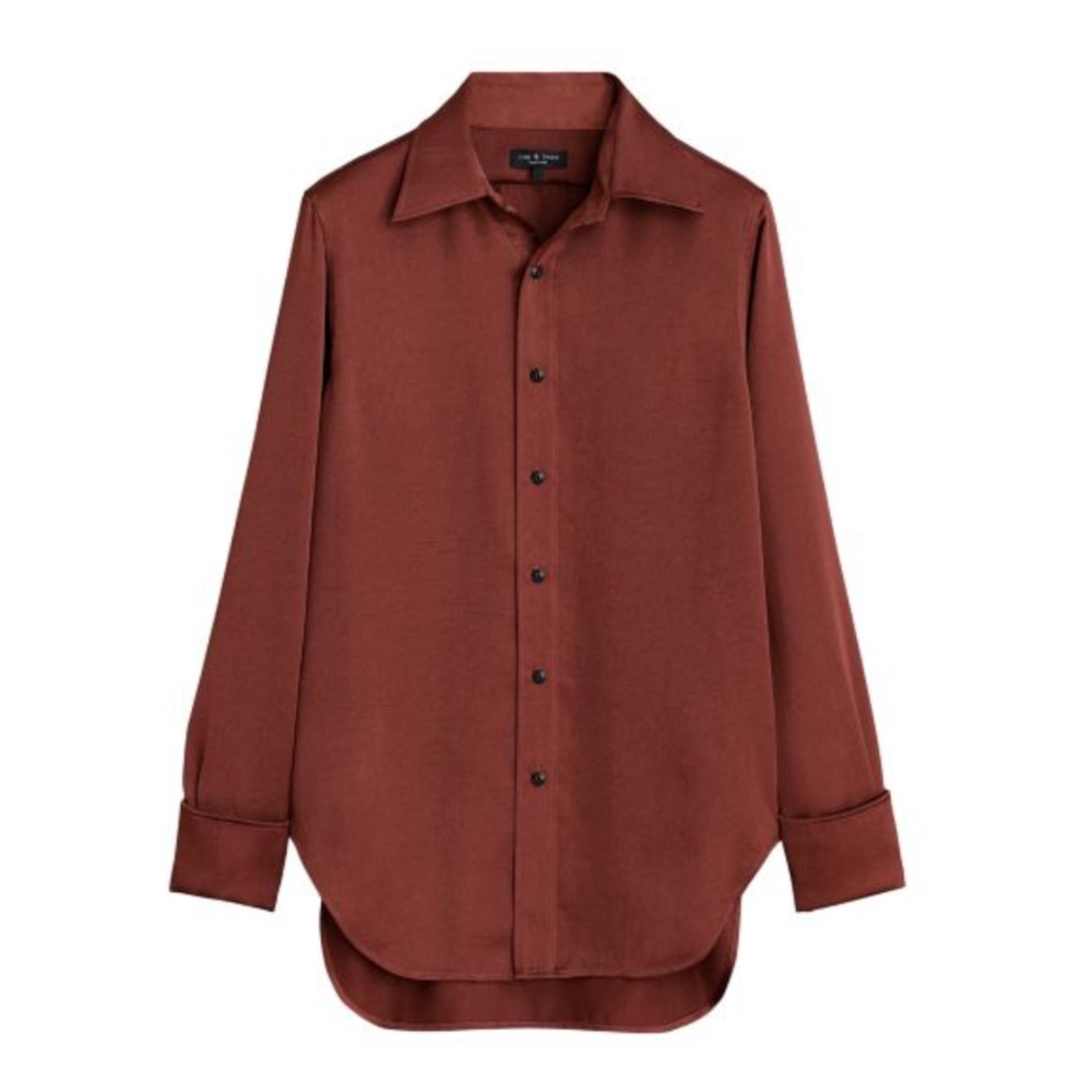 RAG & BONE Delphine Satin Shirt in MAHOGANY (Small)